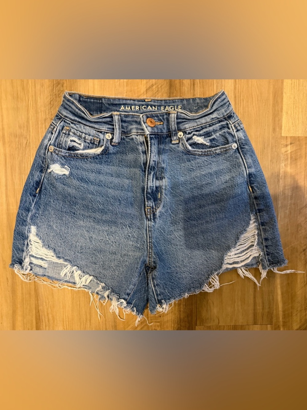 American Eagle Outfitters Distressed High-Rise Jean Shorts - Blue